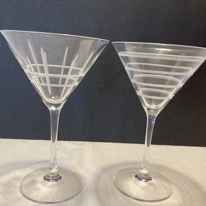 Martini Glas 2 kt klar Kristall geätzt Mid Century Modern Paar - Bild 1 von 11