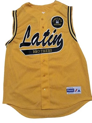 Vintage 90s sleeveless jersey L t shirt Latin Brothers yellow PC retro computer  - Image 1 of 4