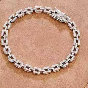 6 Ct Round Brilliant Moissanite Men Wedding Bracelet 14k White Gold Plated - Picture 1 of 9