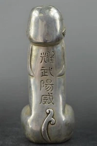 Tibet silver man guard Foo Dog Lion male Carved Penis God Collect Statue Figure - Picture 1 of 11