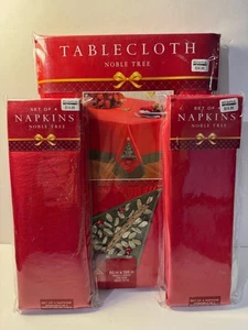 NEW Christmas Noble Tree 60" x 120" Oblong Tablecloth with 8 Napkins. Brand New - Picture 1 of 9
