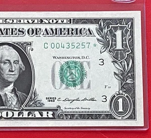 1963 STAR NOTE $1 DOLLAR BILL ( PHILADELPHIA)  UNCIRCULATED - Picture 1 of 3