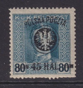 POLONIA, 1918 Lublino sovrastampa, 45h. su 80h. Blu con barre, lhm. - Foto 1 di 1