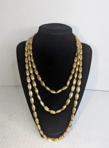 Collar Vintage Monet Barril Cuentas Eslabón ~36" Largo Firmado Tono Dorado - Imagen 1 de 10