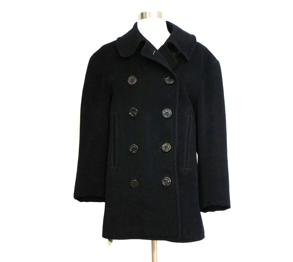 Abrigo de lana de guisante vintage de fábrica de ropa naval de la Marina de los Estados Unidos Segunda Guerra Mundial años 40 limpieza en seco Foto 1 de 4