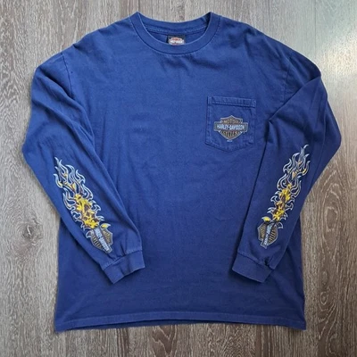 Vintage Y2K Harley Davidson Flames Long Sleeve Shirt XL Double Sided - Image 1 of 4