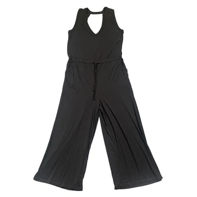 Nuevo sin etiquetas Mono Mameluco Playa Resort Wear Negro Cuello en V Recorte Trasero Pierna Ancha S Foto 1 de 4