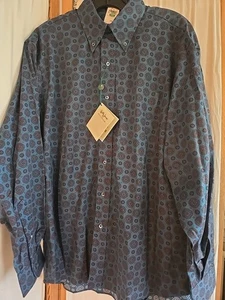 New Vtg $130 Bobby Jones Shirt Teal Print M USA Nieman Marcus - Picture 1 of 8