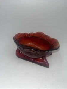 Mosser Ruby Red Santa Sleigh Candy Dish Christmas Holiday USA 5” Marked With M - Picture 1 of 10