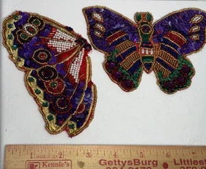 XL 6" Butterfly Beaded Sequins Sew-On Appliqué Craft Patch Vintage Jewel Eyes - Picture 1 of 8