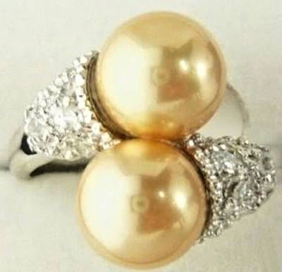 Anillo de cuentas redondas de perlas de mar concha sur dorada de 8 mm Noblest 7 8 9 Foto 1 de 3