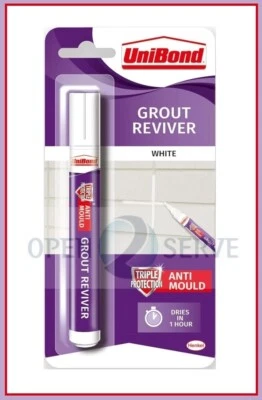 1x Unibond Easy to Use Triple Protection Anti-Mould Grout Reviver Pen- White 7ml