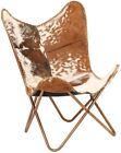 Butterfly Chair Handmade Leather Chair Genuine Goat Leather Brown and White