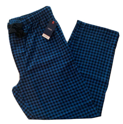 Pantalones de salón IZOD para hombre tejidos al tacto suave para dormir estampado de guinga azul negro M L XL Foto 1 de 4