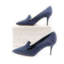 Zapatos de salón para mujer Manolo Blahnik Quelinalo 70 tacones satén azul marino Reino Unido 5,5 EU 38,5