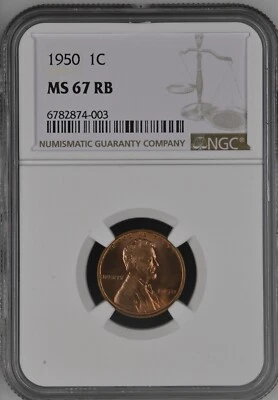 1950 1C RB Lincoln Wheat One Cent NGC MS67RB   6782874-003 - Image 1 of 2