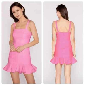 Revolve Likely Lilah Mini Dress 6 Pink Sleeveless Stretch Ruffled Hem Preppy NEW - Picture 1 of 13