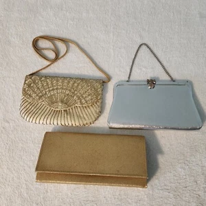 Vintage Lot of 3 Evening Handbags/Clutch 1 Beaded 1 Gold Tone 1 Silver Tone - Picture 1 of 24
