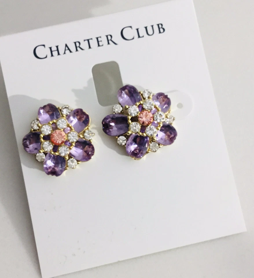 Earrings Purple Tone Stone & Crystal Cluster Pinwheel Cluster Charter Club - Image 1 of 4