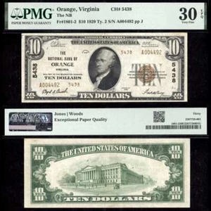 1929 $10 National Type 2 - Orange, Virginia (VA) - Charter 5438 - PMG 30 EPQ - Picture 1 of 3