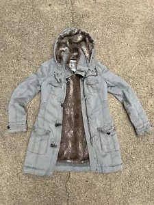 Vintage Ruehl No. 925 Parka Coat Green Faux Fur Lined Trim Toggle Button Hood - Picture 1 of 11