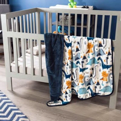 DINOSAURS REX BABY BOYS CRIB NURSERY BLANKET WITH SHERPA VERY SOFTY AND WARM - Image 1 of 4