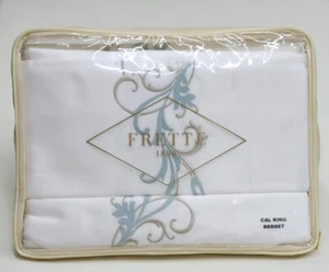 Frette Tracery Embroidery Cal King Sheet Set Turquoise/Savage Beige Made Italy - Picture 1 of 8