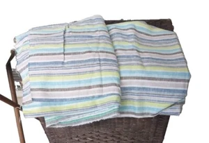 100% Linen Woven Fabric Green Beige Stripe 54" wide 92" Length 2 55 yard  - Picture 1 of 9