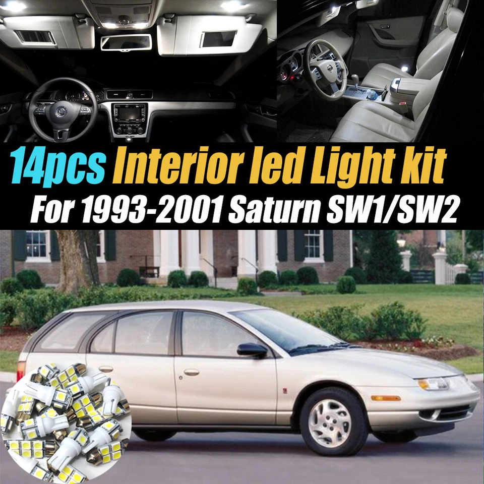 Kit de bombillas LED interiores de coche súper blancas de 14 piezas para Saturn SW1/SW2 1993-2001 Foto 1 de 4