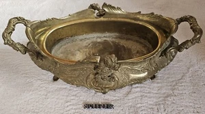 Antike Jardiniere Messing Tafelaufsatz Obstschale mit Einsatz oval - Bild 1 von 7