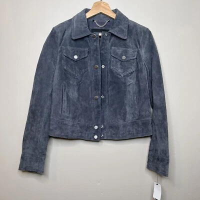 ANDREW MARC New York Tumbled Suede Trucker Jacket In Storm Blue Size Small - Imagem 1 de 4