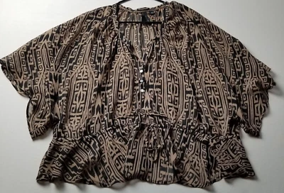 Blusa Willi Smith Top Mujer Grande L Negra Marrón Geométrica Mangas Cortas Delgada Foto 1 de 4