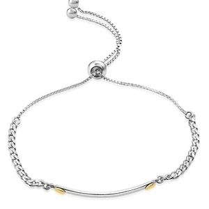 925 Solid Sterling Silver ID Tag Bar Adjustable Box Chain Identity Link Bracelet - Picture 1 of 3