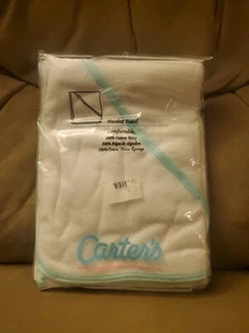 Carter's Hooded Towel 100% Cotton Terry Vintage White Teal Carters NEW - Picture 1 of 3
