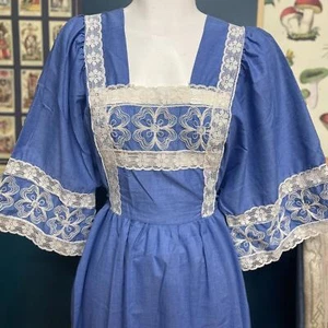 Vintage 60s/70s Sears Prairie/Cottage Embroidered Lace Maxi size S-M - Picture 1 of 11