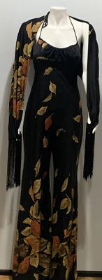 Vtg 1970s New Leaf California Black Disco Jumpsuit Playsuit Halter W/Shawl XS/S - Image 1 of 4