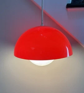 Vintage Pendant Light Mid Century Space Age Plastic Glass Lamp Atomic UFO Dome - Picture 1 of 23