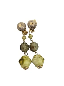 Vintage Hong Kong Drop/Dangle Bead Clip Earrings - Picture 1 of 4