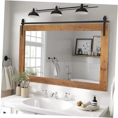 Espejo de pared de granja, 40” x 26” pared con marco de madera rústica 40” L x 26” W marrón Foto 1 de 4