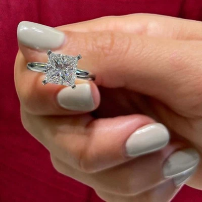 Princess Cut Women Diamond Ring Lab Grown  2 Carat IGI Certified 14k White Gold - Image 1 of 4