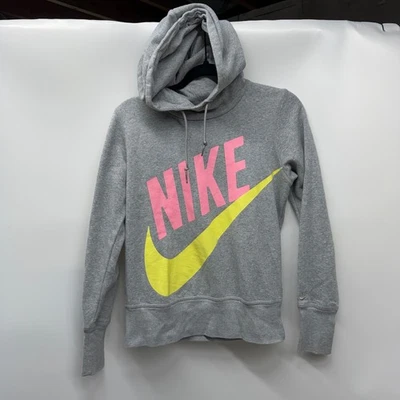 Sudadera con capucha gris Nike Sportswear rosa amarillo logotipo Swoosh para mujer talla M Foto 1 de 4