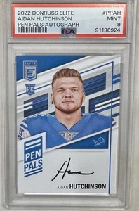 2022 Donruss Elite Aidan Hutchinson Rookie Pen Pals Black Ink Auto Lions PSA 9 - Picture 1 of 3