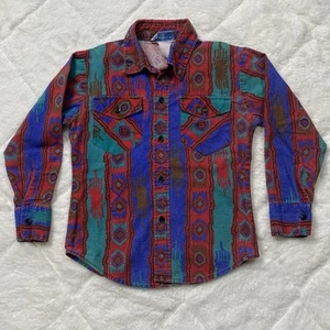 Vintage 90s CBM Ranch Cactus Connection Youth Kids Size Small Aztec Button Shirt - Picture 1 of 11