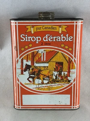 Rare Canadian Pure Maple Syrup 2 Liters Tin, Bilingual - Image 1 of 4