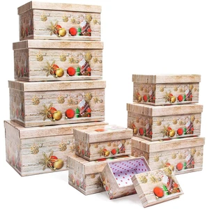 10 Pk Nesting Christmas Gift Boxes with Lids for Presents in 10 Sizes - Picture 1 of 8