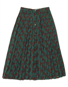CACHAREL Womens Knife Pleated Skirt UK 6 XS W25 Green Paisley Wool AQ07 - Picture 1 of 3