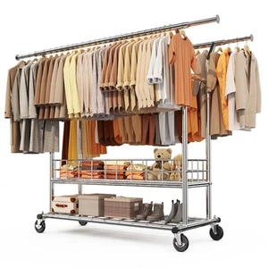 Heavy Duty Clothing Clothes Rack for Hanging Clothes Adjustable Rolling Garme... - Picture 1 of 8