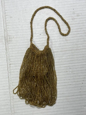 Mini bolsa de troca antiga Art Nouveau tcheca contas de vidro frisadas franja vintage - Imagem 1 de 4