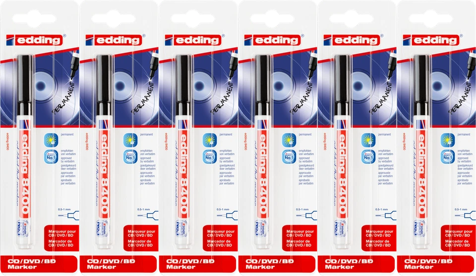 6x edding 8400 CD/DVD/BD Marker schwarz (1er Blister) - Bild 1 von 1
