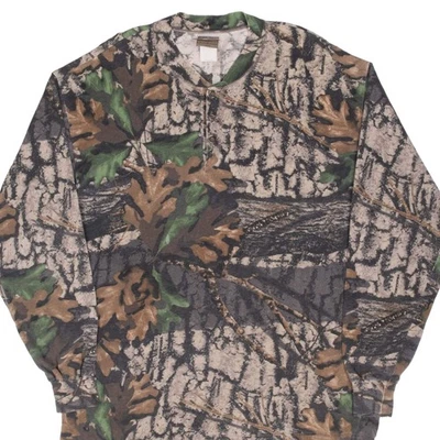CAMISETA HENLEY MANGA LARGA CAMUFLAJE TREBARK CAZA VINTAGE AÑOS 90 GRANDE HECHA EN EE. UU. Foto 1 de 4